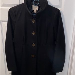 J Crew Black Ruffle Collar Wool Coat | 4 petite